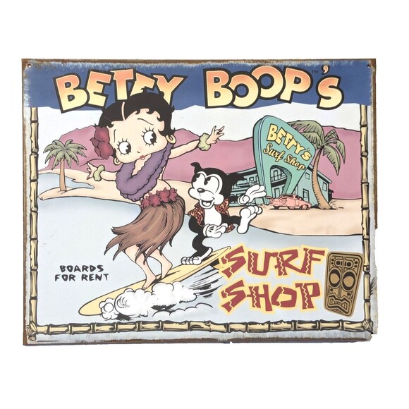 Betty Boop Surf Shop Tiki Retro Tin Sign Animation Rustic Metal 12 x 15-in NEW - Picture 1 of 4